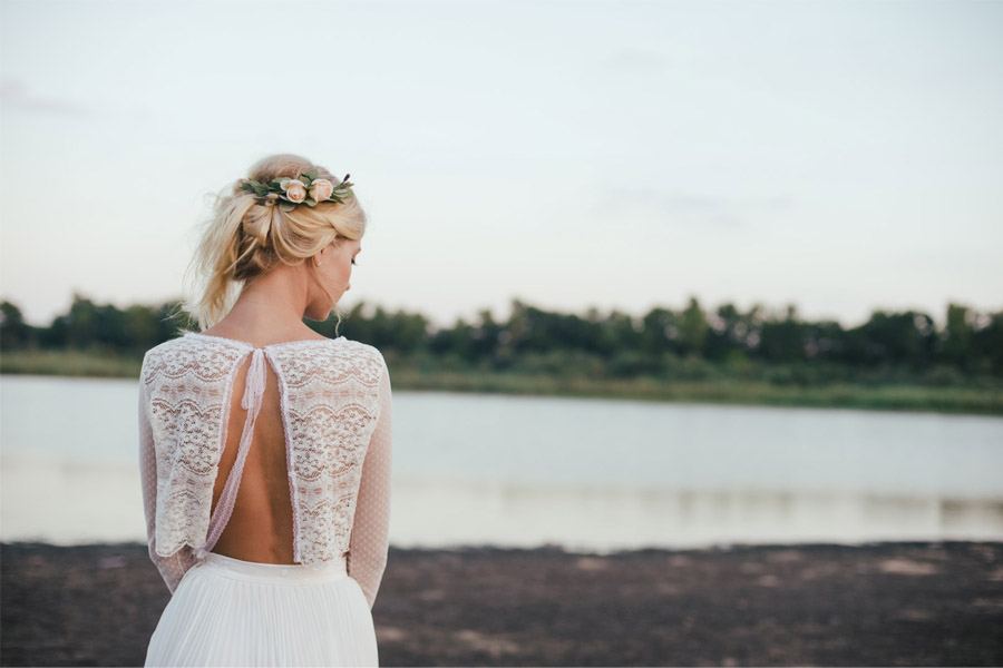 Vestido novia crop online top y falda