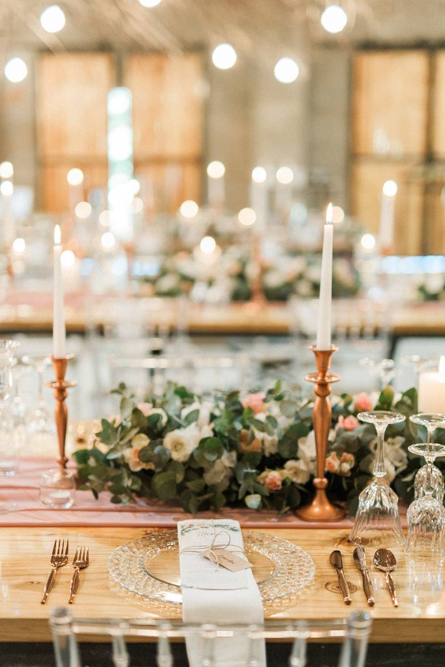 Decoración de boda rosa y dorado - Boda rústica 7