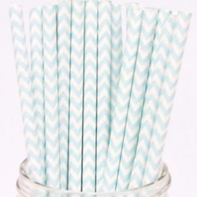 Cañitas rayas azul clarito chevron 25 uds.: Detalles fiesta