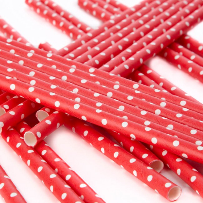 Cañitas rojas con lunares blancos 25 uds.: Detalles Candy Bar