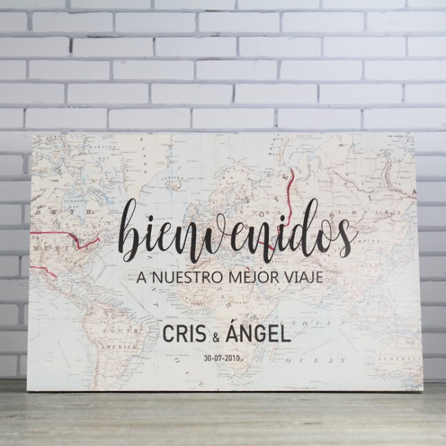 Cartel bienvenidos a nuestro mejor viaje: Decoración y detalles
