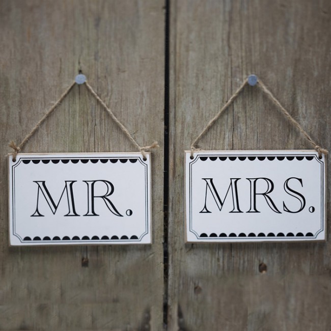Carteles Mr & Mrs vintage: Carteles madera