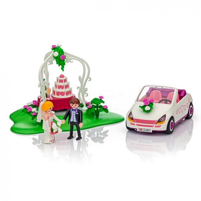 Coche de recién casados de Playmobil y novios: Detalles y decoración