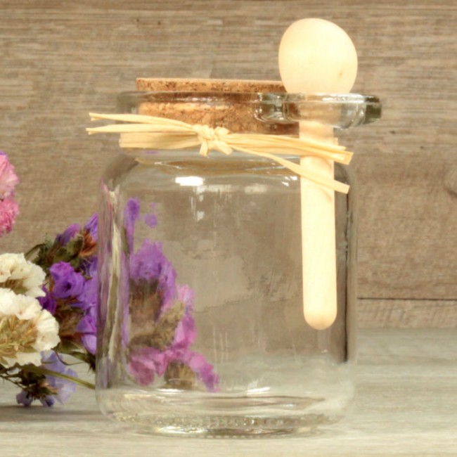 Botecito de cristal con cuchara de madera: Detalles únicos