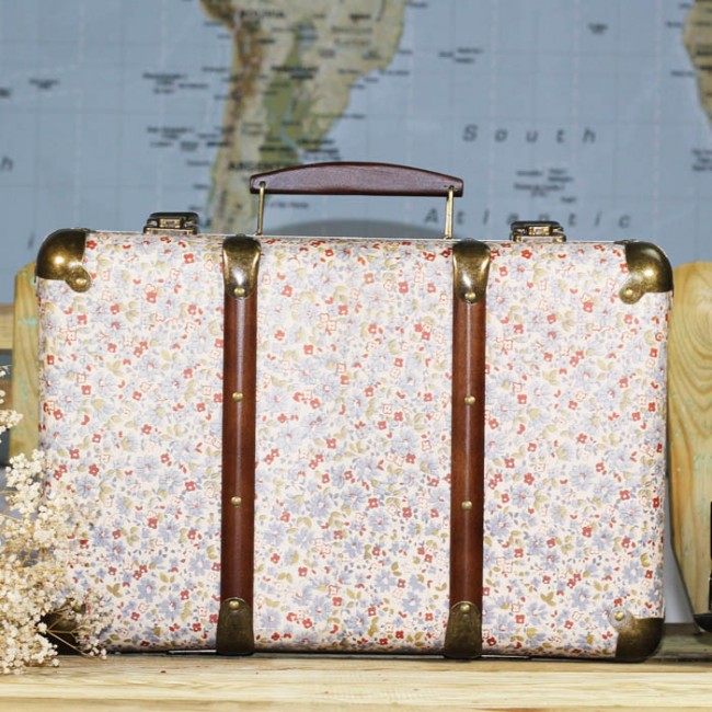 Maleta Vintage flores tonos azules