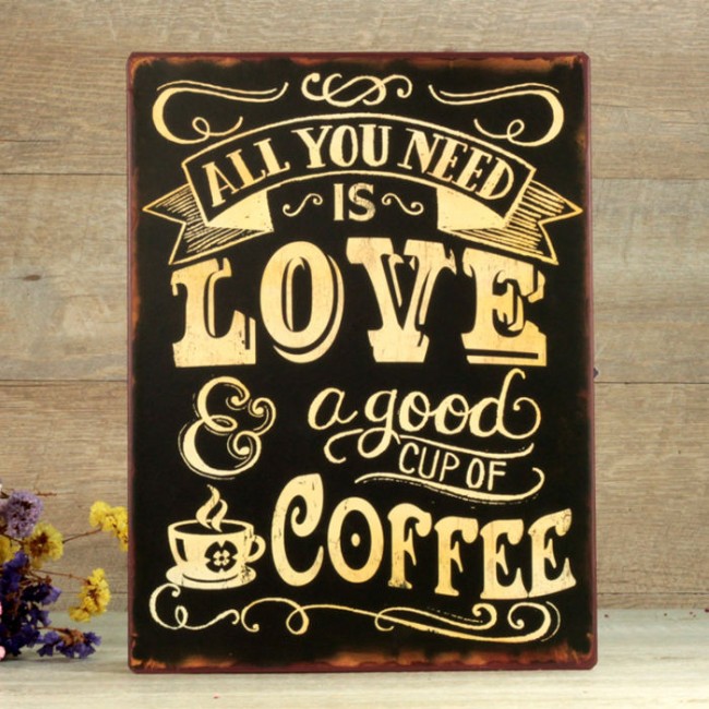 Placa de metal love and Coffee