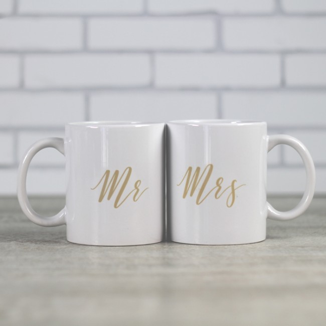 Tazas Mr Mrs doradas