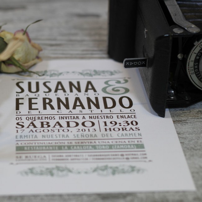 Invitación de boda vintage (con sobre)