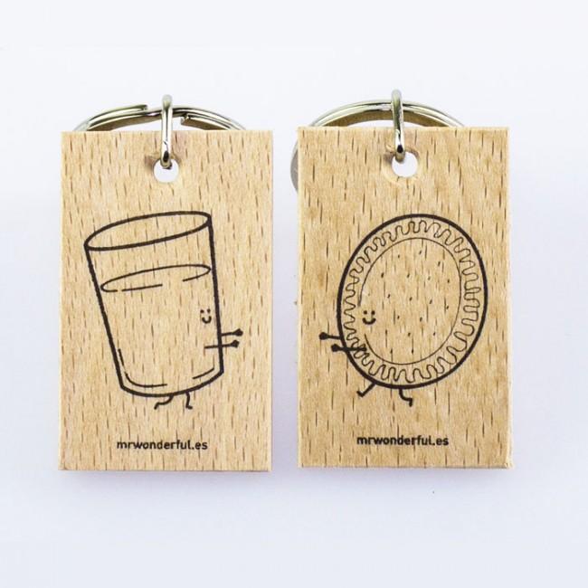 Mr. Wonderful - set de 2 llaveros vaso de leche y galleta