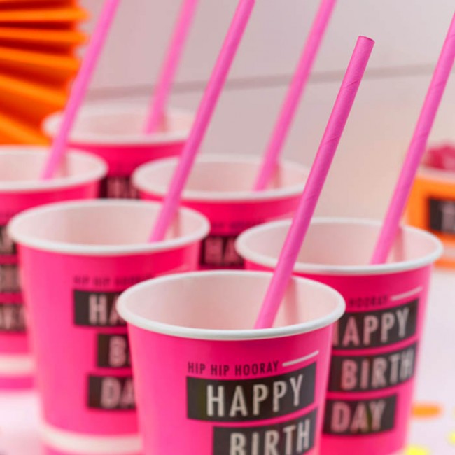 Cañitas rosa neón (25 uds.): Detalles Candy Bar