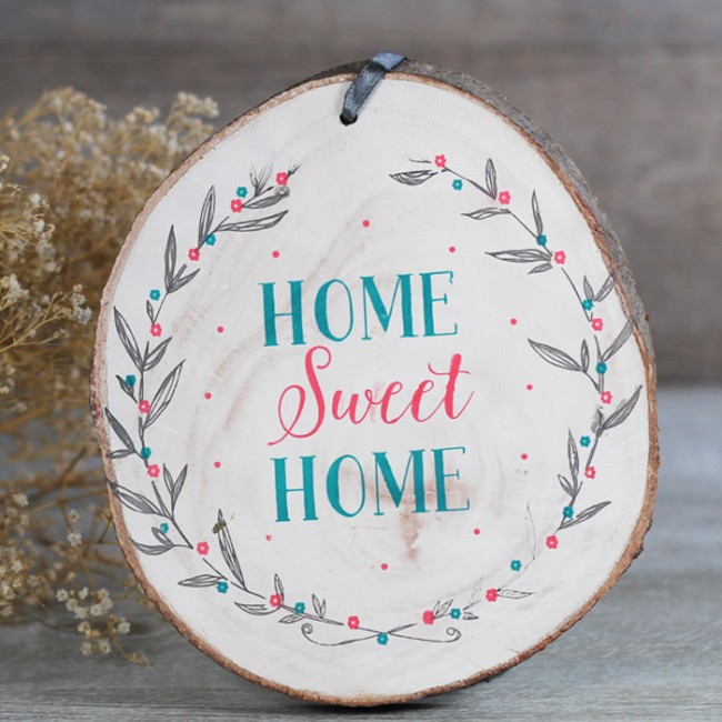 Rodaja de madera home sweet home