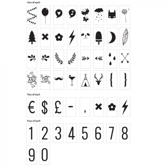 Set de 85 números y símbolos para Lightbox