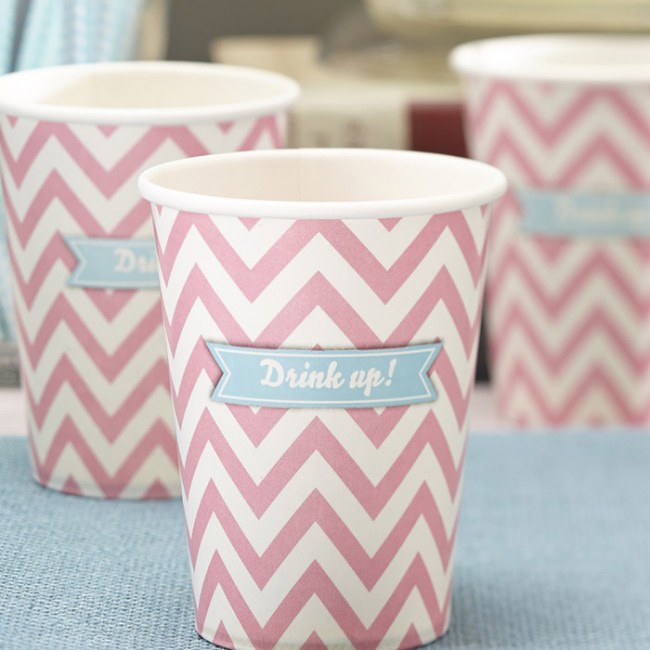 Vasos desechables rosa palo Chevron (8 uds.)