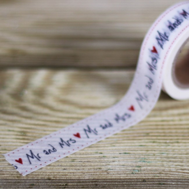 Washi Tape Mr Mrs corazones rojos