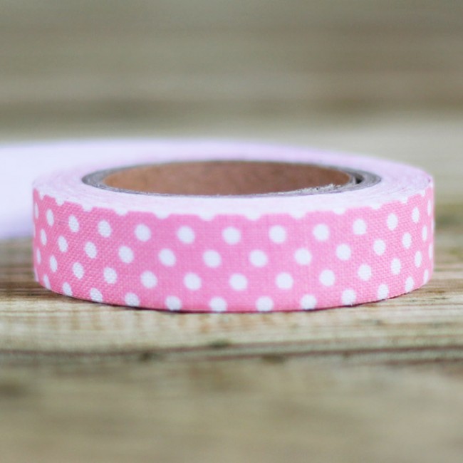 Fabric tape de tela rosa topos blancos