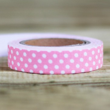 Fabric tape rosa palo con topos blancos