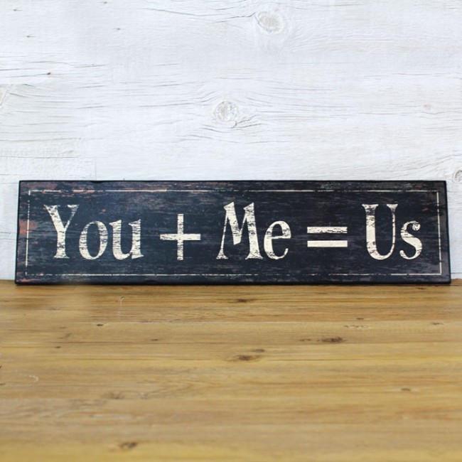 Cartel de madera You + Me = Us Una Boda Original
