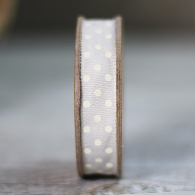 cinta decorativa de tela gris con topos beige