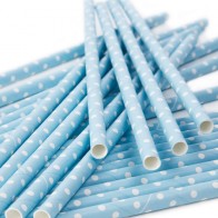 Cañitas azul celeste con lunares blancos 25 uds.