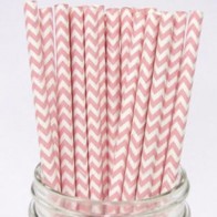 Cañitas rayas rosa chevron 25 uds.