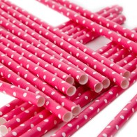 Cañitas rosa oscuro con lunares blancos 25 uds.