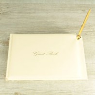 Libro de firmas marfil y dorado con bolígrafo