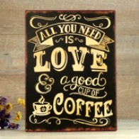 Placa de metal Love and Coffee