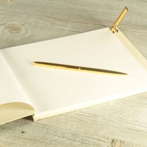 Libro de firmas marfil y dorado con bolígrafo